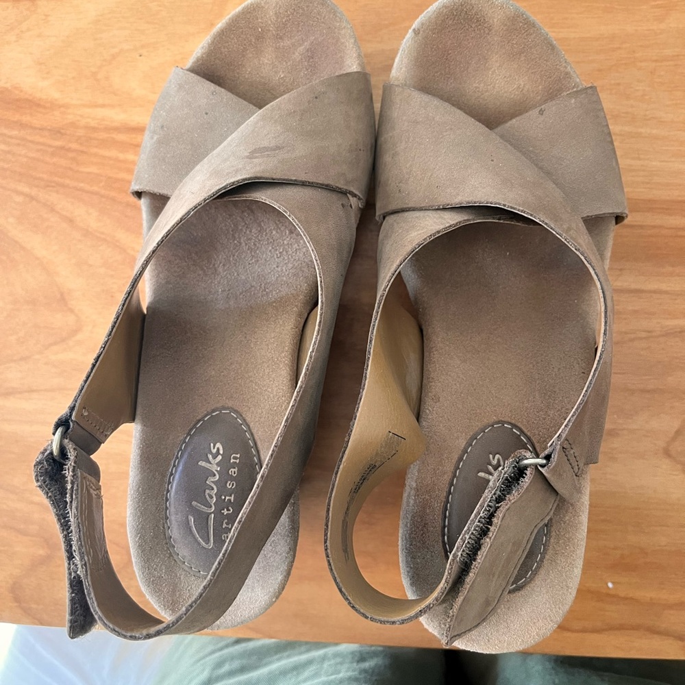 Clarks cork heels strap sandal